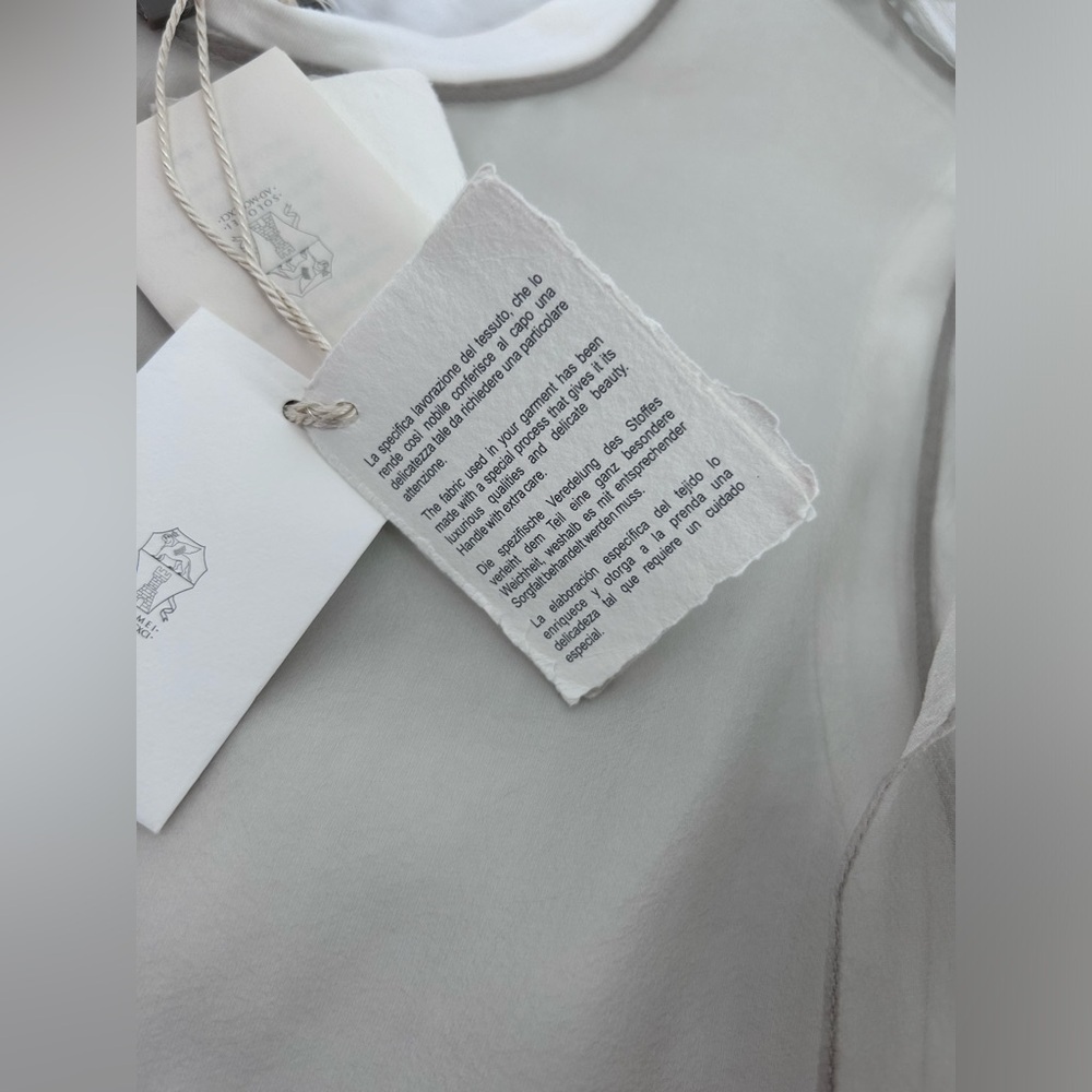 Brunello Cucinelli Womens Taupe Silk Chiffon  Overlay With Attached T-Shirt Med - Picture 4 of 14